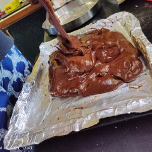 Pour brownie batter