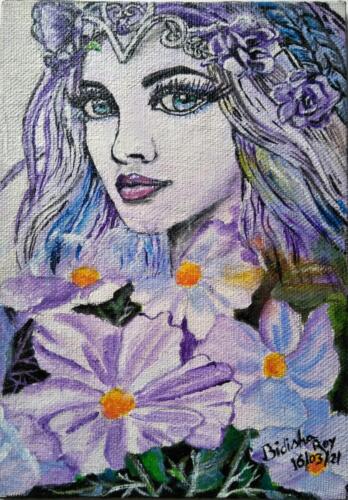 Beauty of lady with the flowers around